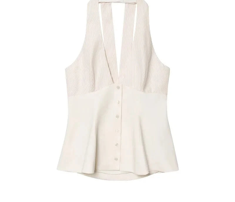 Striped Halter Backless Top Vest